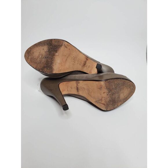 Kors Michael Kors Grey Suede Slingback Peep Toe Platform Heels Leather Slouchy - Picture 5 of 8